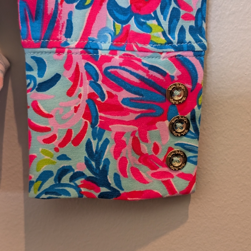 Lilly Pulitzer Aleah long-sleeve top Surf Blue Flim Flam print - Picture 5 of 8